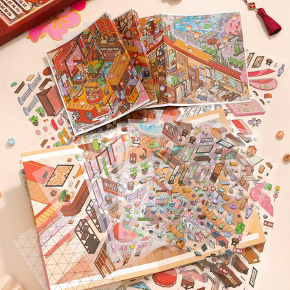 Eight-Fold Ancient Scenes 3D Sticker | 2 Cute Miniature Scenes