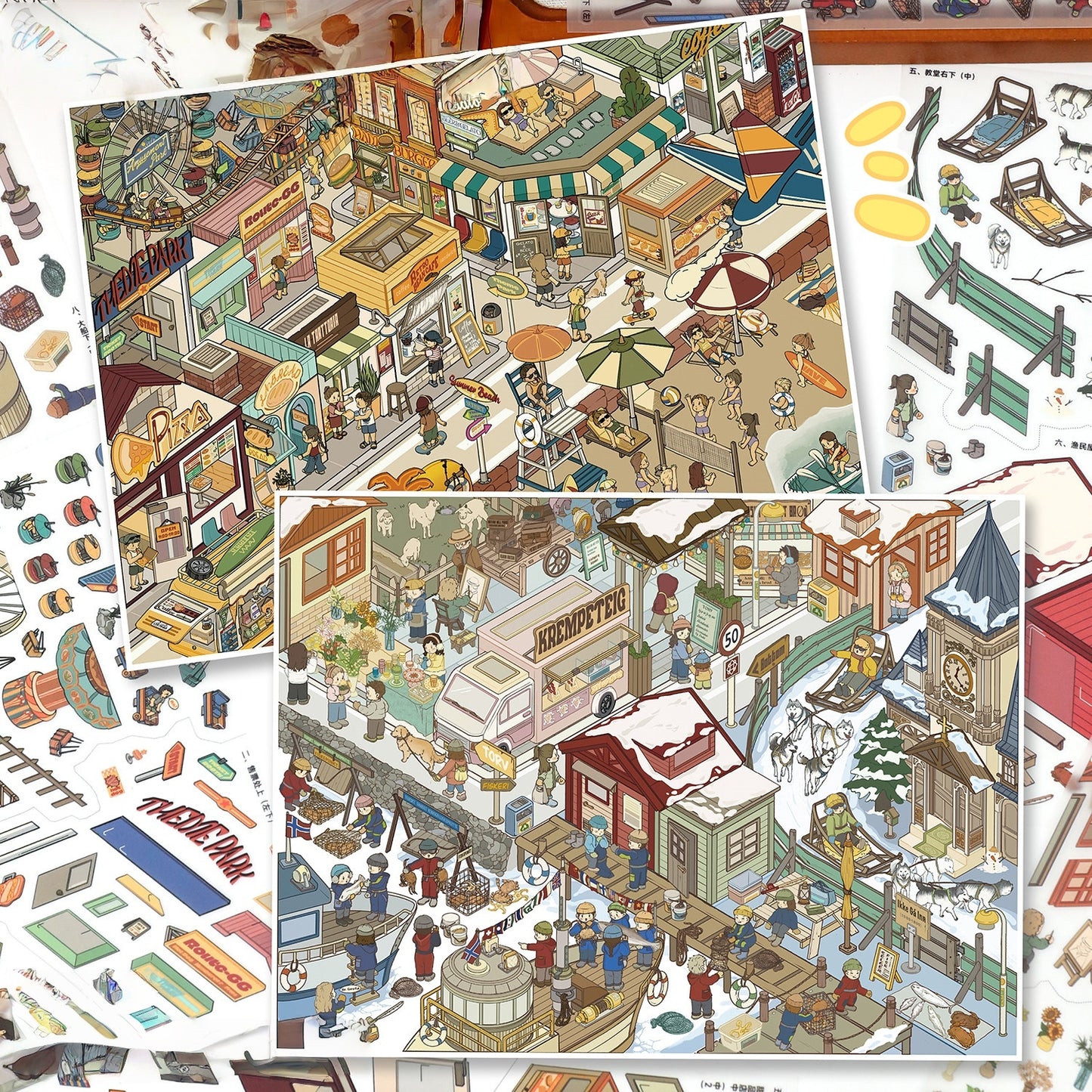 World Streetscape 3D Sticker | 2 Cute Miniature Scenes