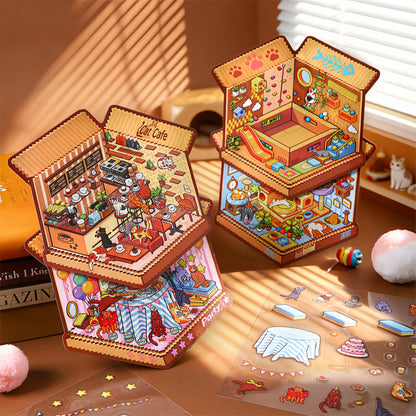 Kitty Corners 3D Sticker | 4 Cute Miniature Scenes
