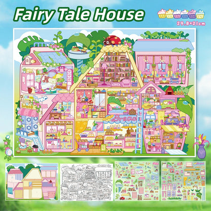 Grid House 3D Sticker | 2 Cute Miniature Scenes