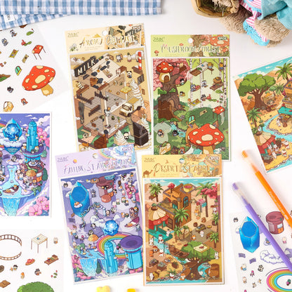 Oasis Journey 3D Sticker | 4 Cute Miniature Scenes