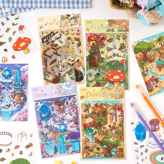 Oasis Journey 3D Sticker | 4 Cute Miniature Scenes