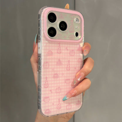Pink Plaid Line Apple Magnetic Stand Acrylic Phone Case