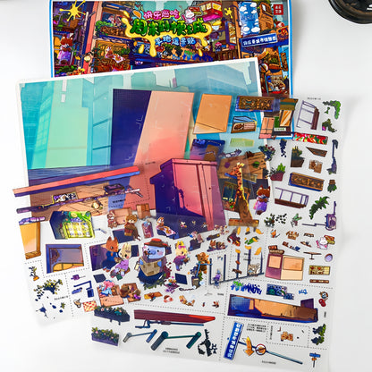 Weekend Animal City 3D Sticker | 2 Cute Miniature Scenes