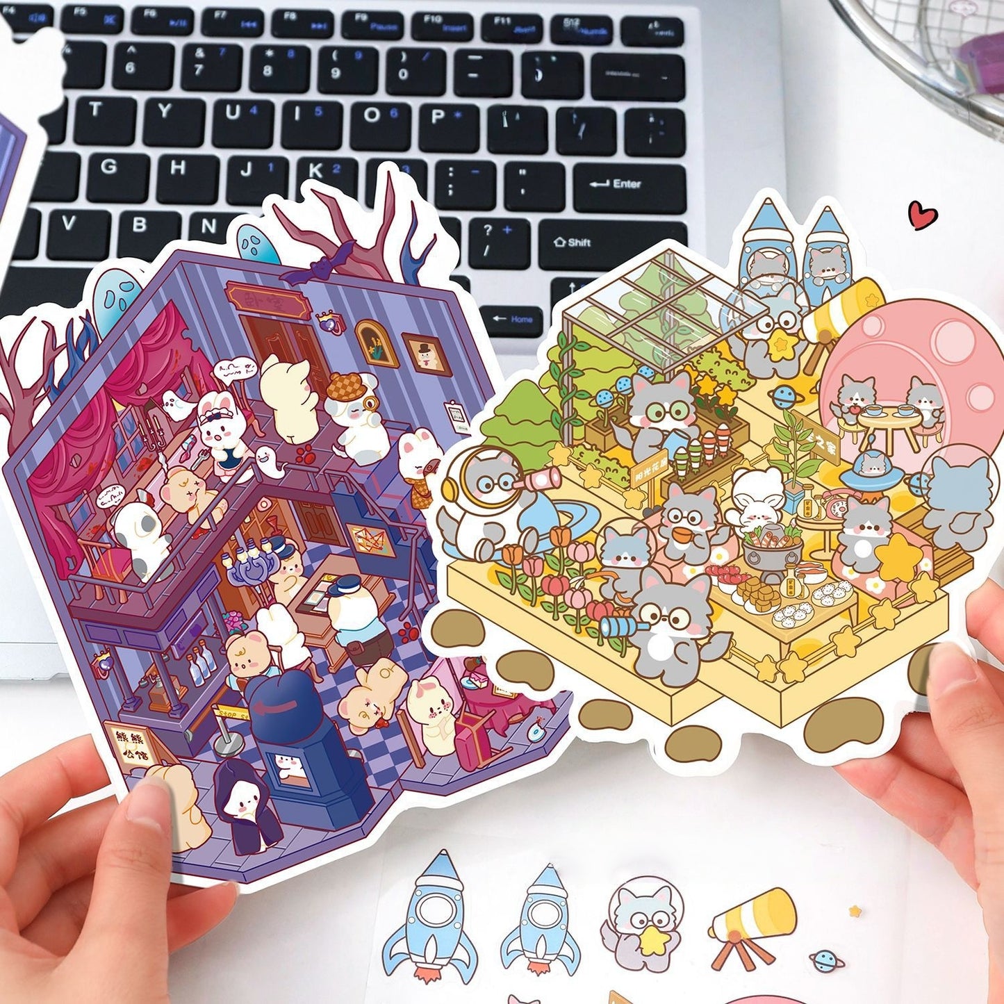 Cute Cartoon 3D Sticker | 4 Cute Miniature Scenes