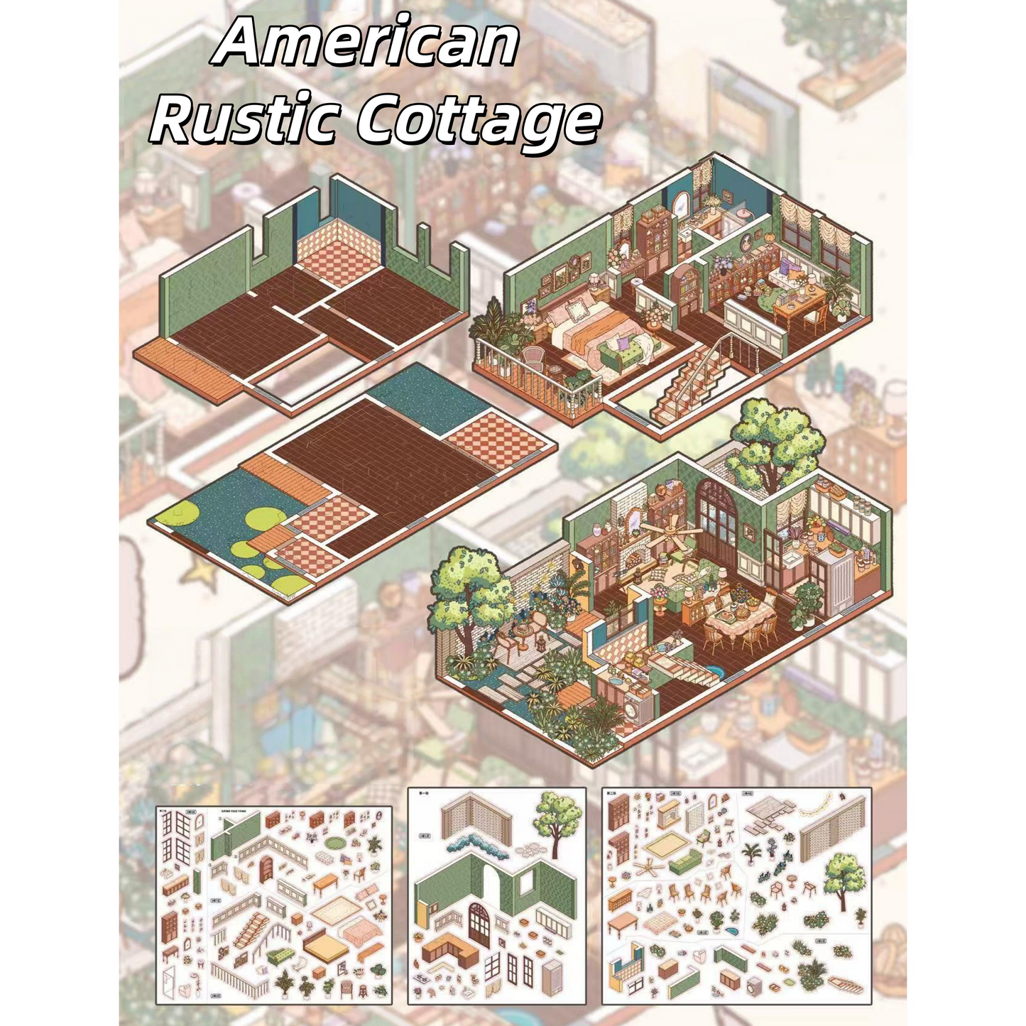 Dwelling Scenes 3D Sticker | 4 Cute Miniature Scenes