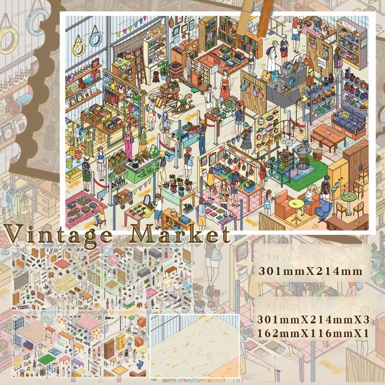 Market Corners 3D Sticker | 2 Cute Miniature Scenes