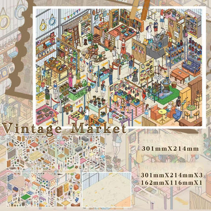 Market Corners 3D Sticker | 2 Cute Miniature Scenes