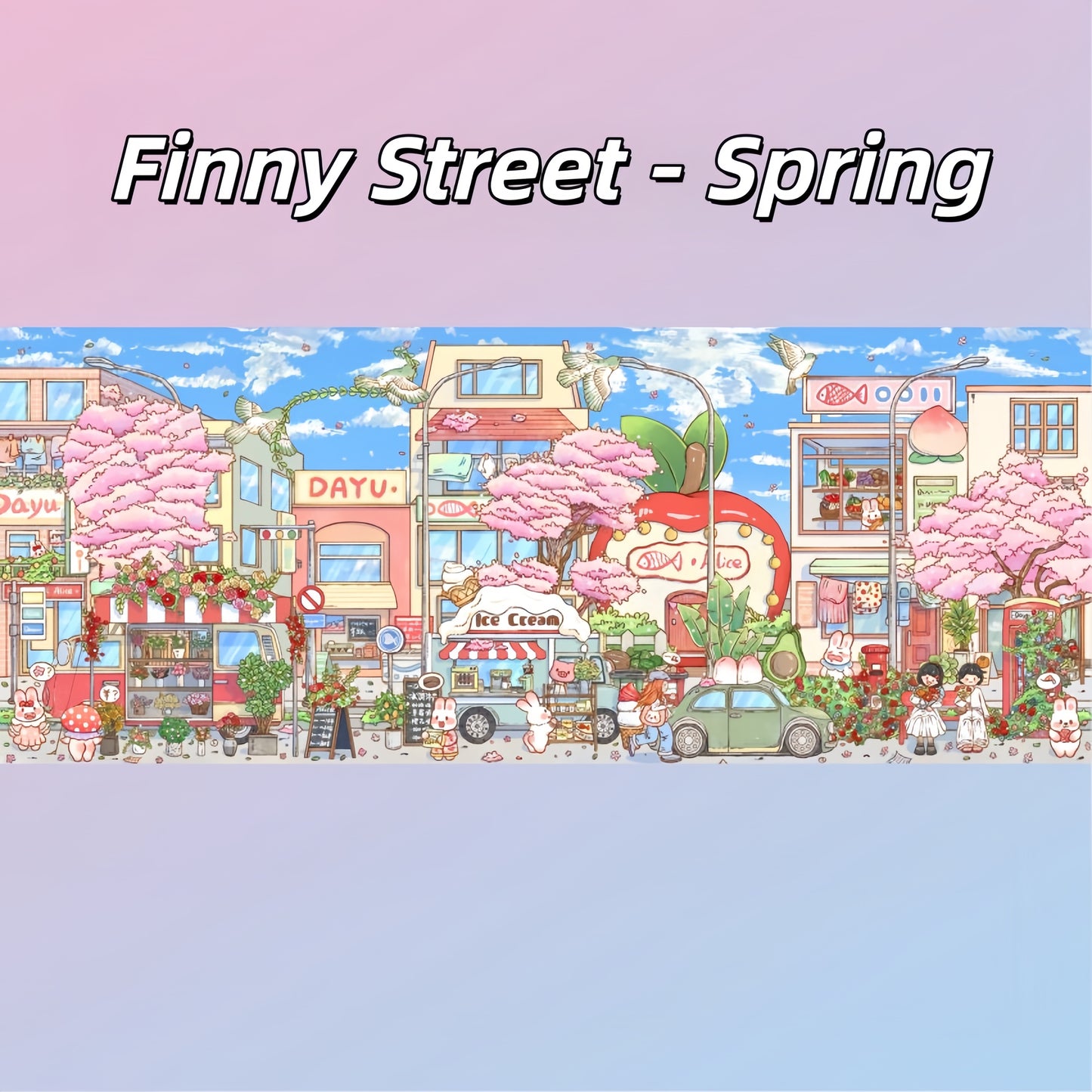 Finny Street 3D Sticker | 4 Cute Miniature Scenes