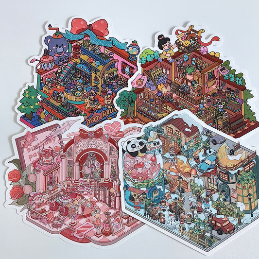 Whimsical Life 3D Sticker | 4 Cute Miniature Scenes