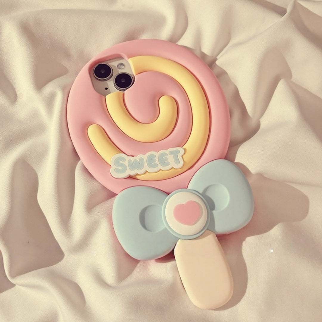 Colorful Diamond Bow Lollipop Silicone Phone Case