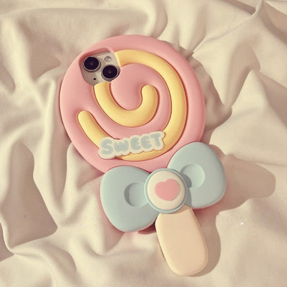 Colorful Diamond Bow Lollipop Silicone Phone Case
