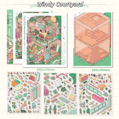 Sunny Wind Street 3D Sticker | 2 Cute Miniature Scenes