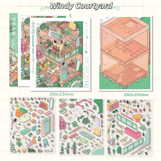 Sunny Wind Street 3D Sticker | 2 Cute Miniature Scenes