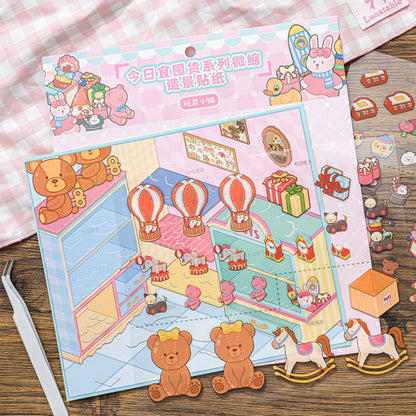 A Good Day to Stock Up 3D Sticker | 4 Cute Miniature Scenes