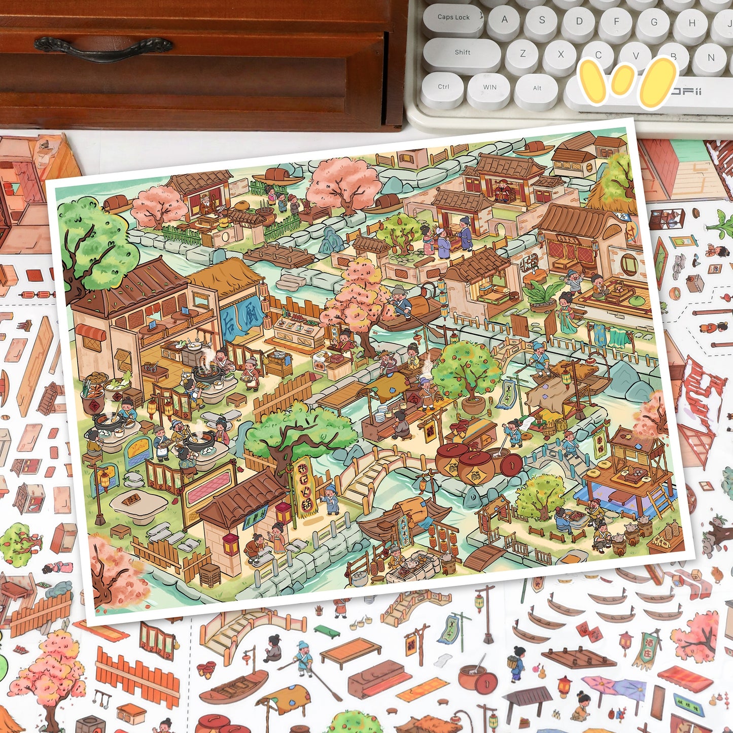 Fenghe Village 3D Sticker | 2 Cute Miniature Scenes