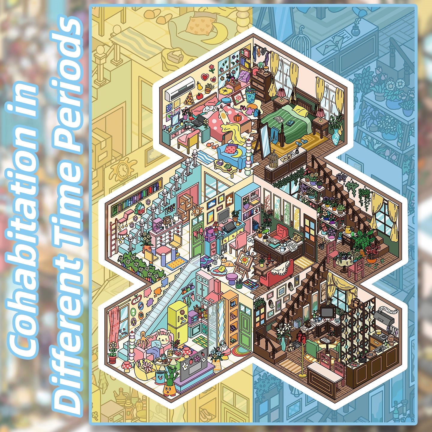 Fantasy Apartments 3D Sticker | 4 Cute Miniature Scenes