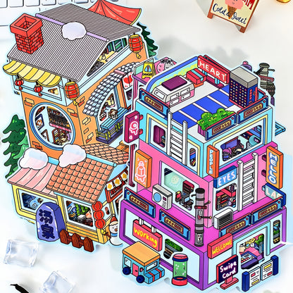 Flip Building 3D Sticker | 2 Cute Miniature Scenes