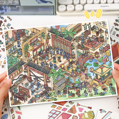 Market & Mystery 3D Sticker | 2 Cute Miniature Scenes