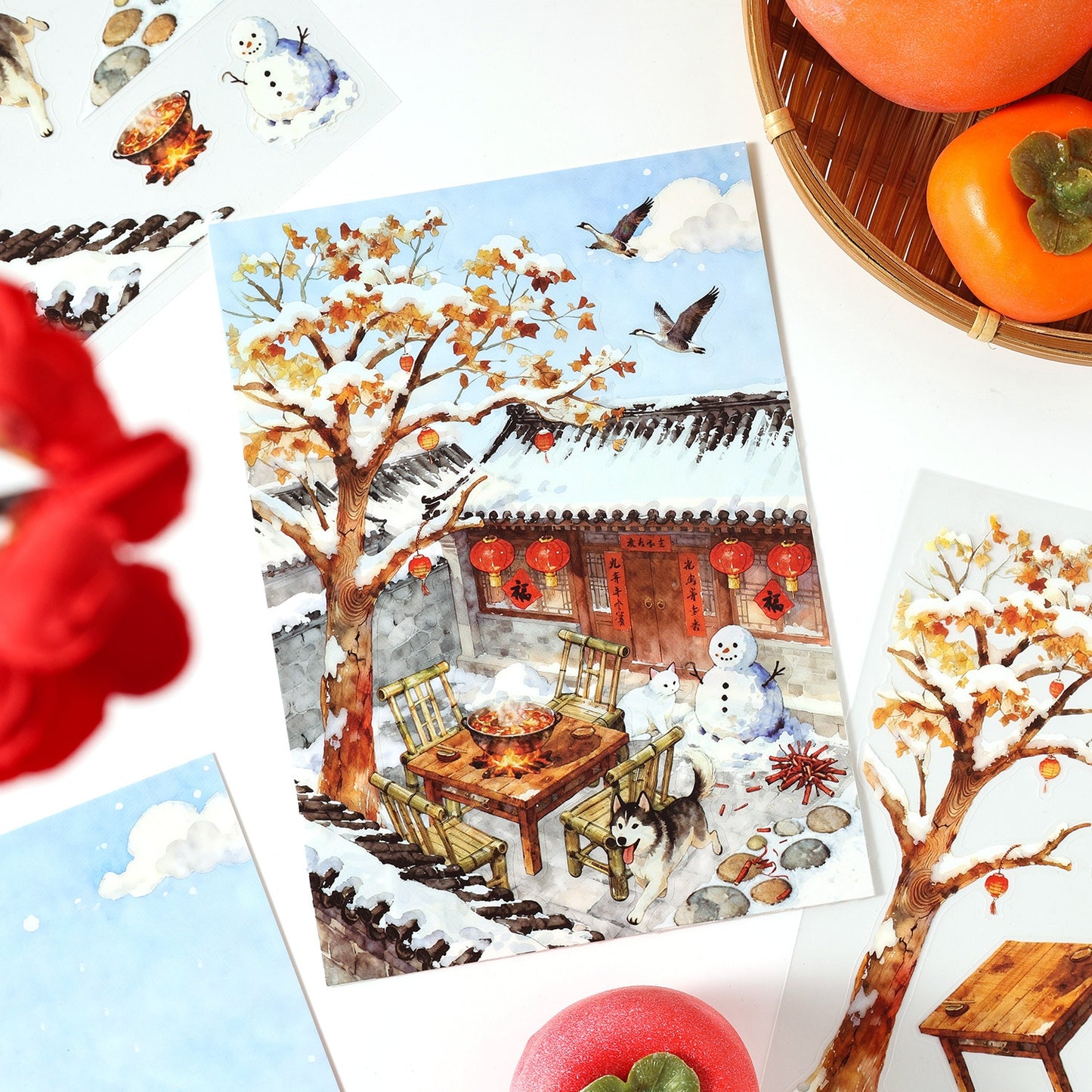 Ancient Chinese Courtyard 3D Sticker | 4 Cute Miniature Scenes