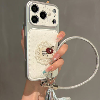 Cream White Lace Cherry Apple Acrylic Phone Case