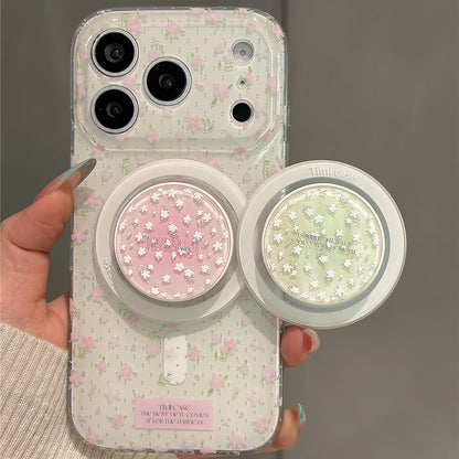 Green Leaves Pink Flowers Magnetic Stand Acrylic Phone Case