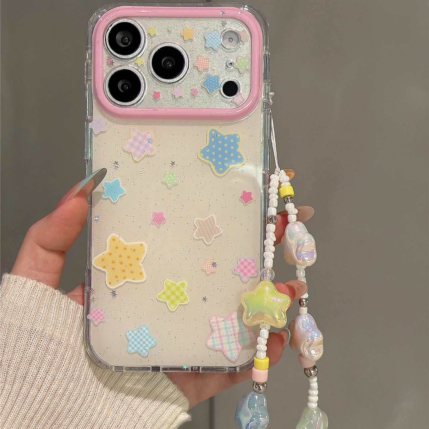 Dopamine Colorful Plaid Stars Acrylic Phone Case