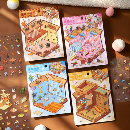 Kitty Corners 3D Sticker | 4 Cute Miniature Scenes