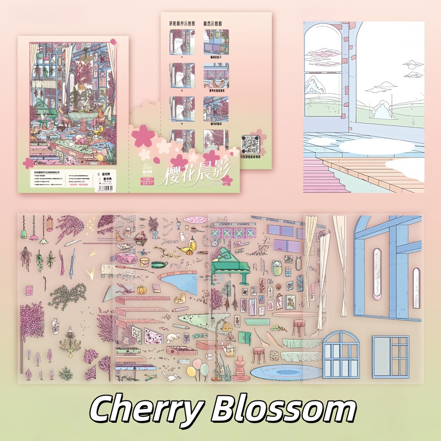 Maple & Cherry House 3D Sticker | 2 Cute Miniature Scenes