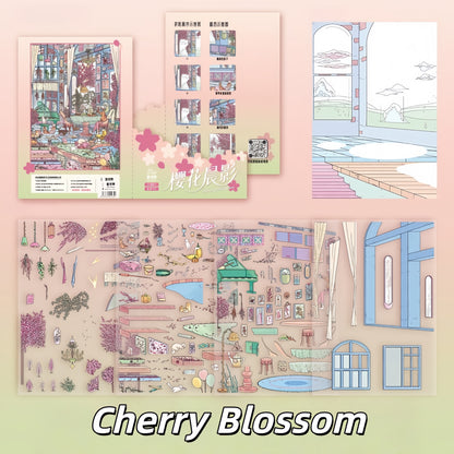 Maple & Cherry House 3D Sticker | 2 Cute Miniature Scenes