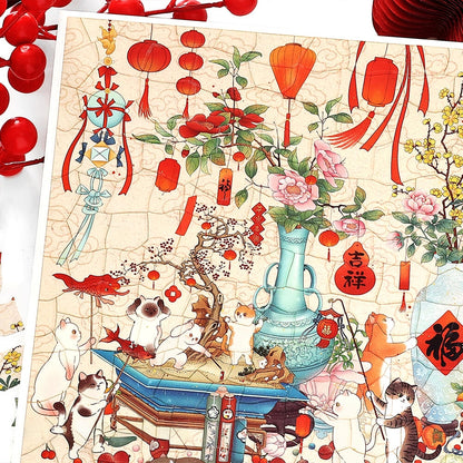 Celebrate the Spring Festival With Cats 3D Sticker | 2 Cute Miniature Scenes