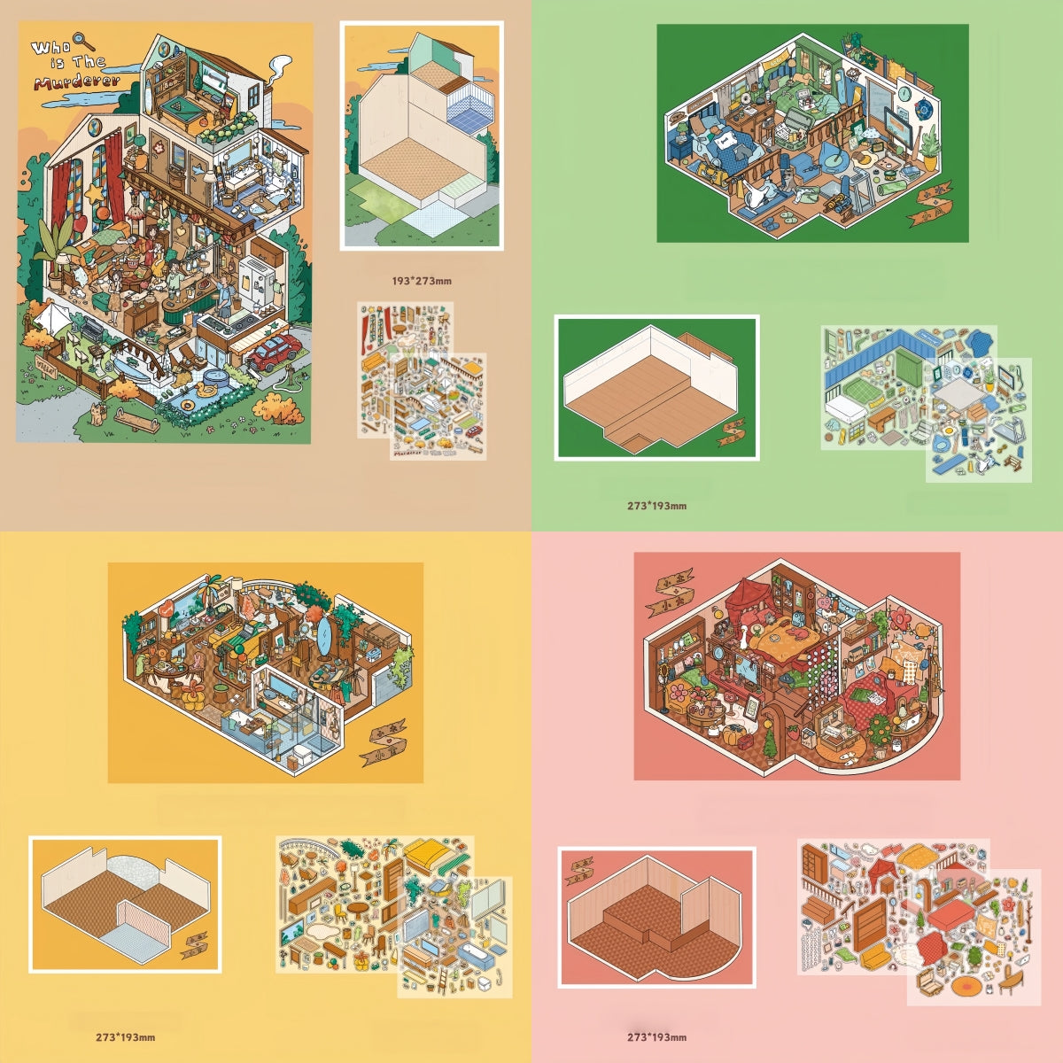 Midnight Villa 3D Sticker | 4 Cute Miniature Scenes