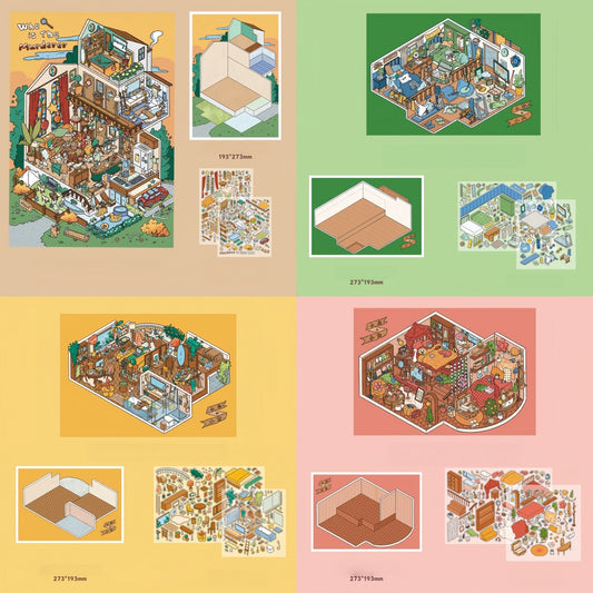 Midnight Villa 3D Sticker | 4 Cute Miniature Scenes