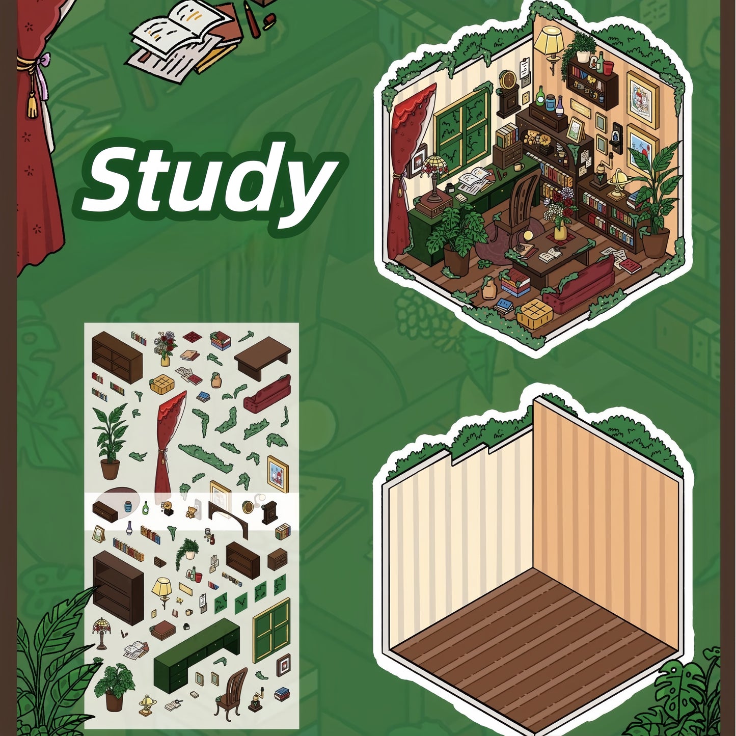 Green Invasion 3D Sticker | 4 Cute Miniature Scenes