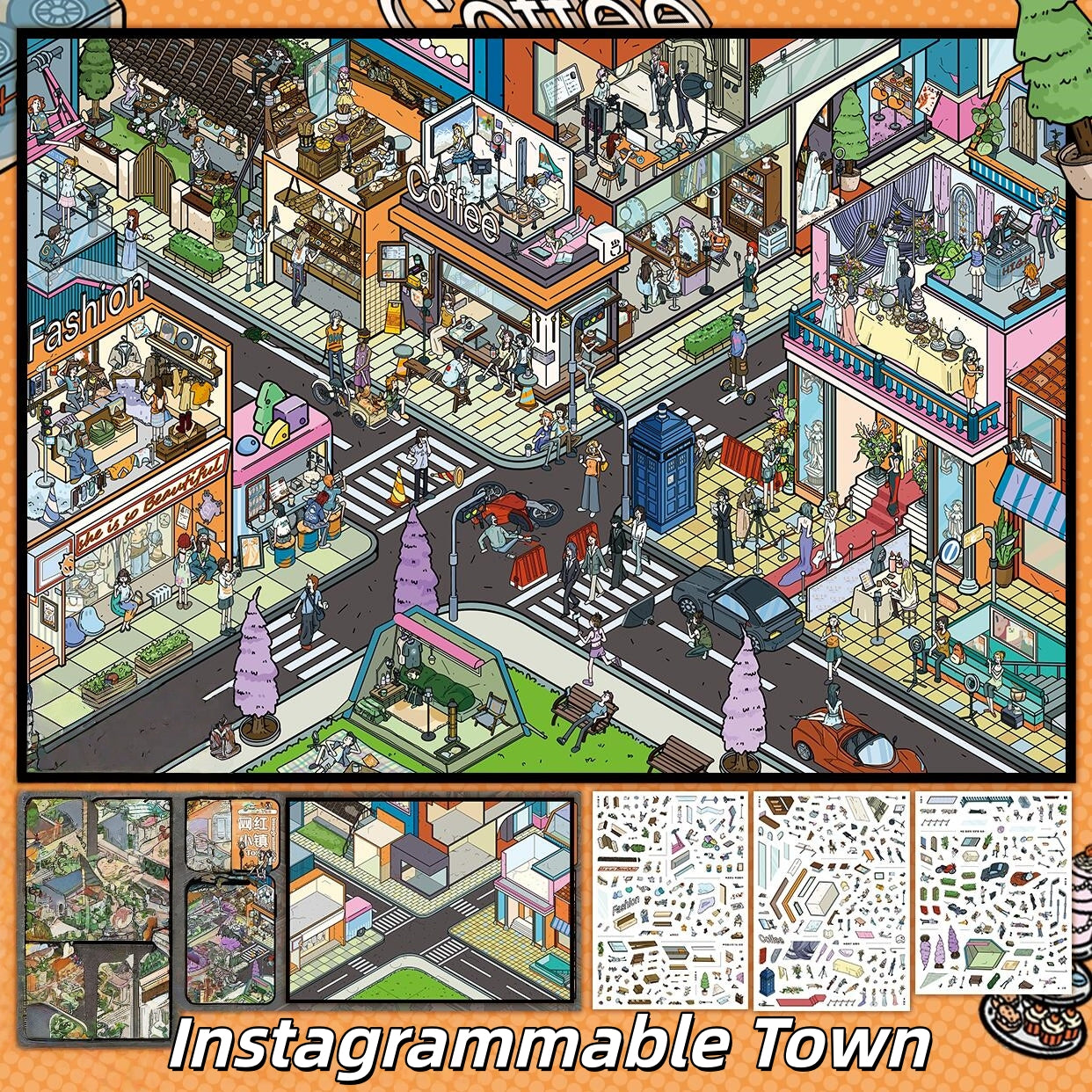 Famous Town 3D Sticker | 2 Cute Miniature Scenes