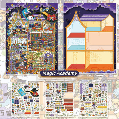 Cubic Building 3D Sticker | 3 Cute Miniature Scenes