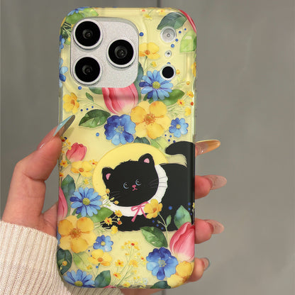Oil Painting Flower Cat Acrylic Phone Case