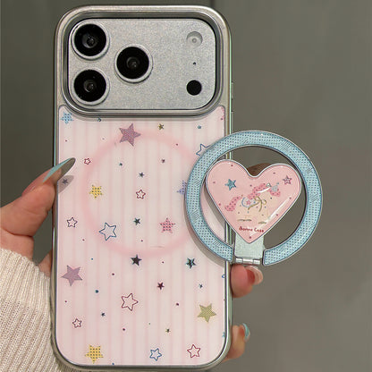 Pink Striped Star Gilt Magnetic Stand Acrylic Phone Case