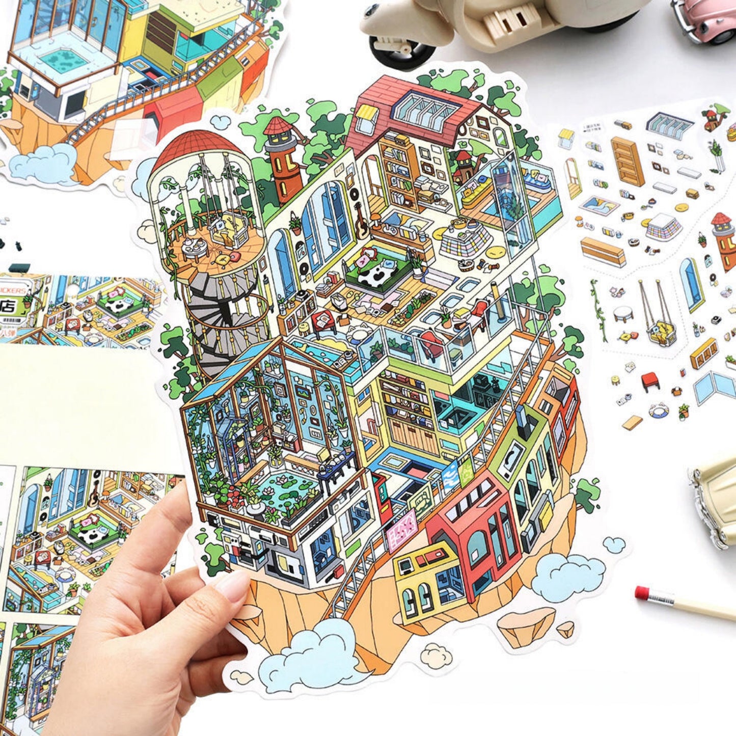 Wonder Shop 3D Sticker | 4 Cute Miniature Scenes