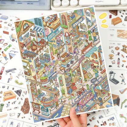 Street Scenes 3D Sticker | 2 Cute Miniature Scenes