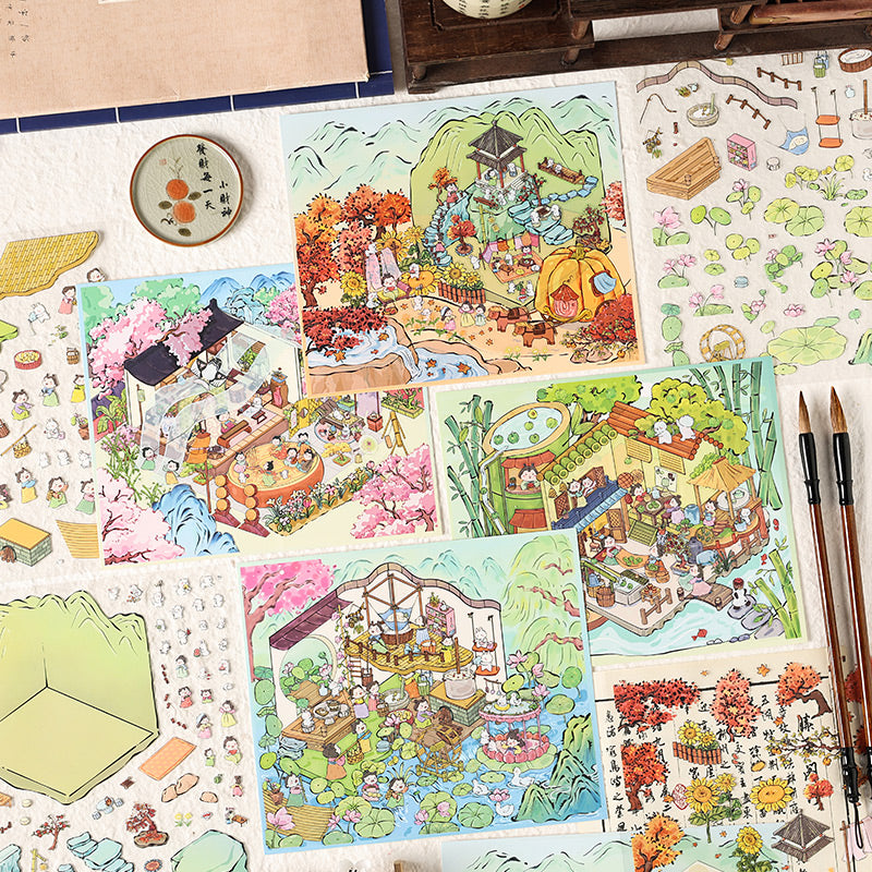 Chinese Courtyard 3D Sticker | 4 Cute Miniature Scenes