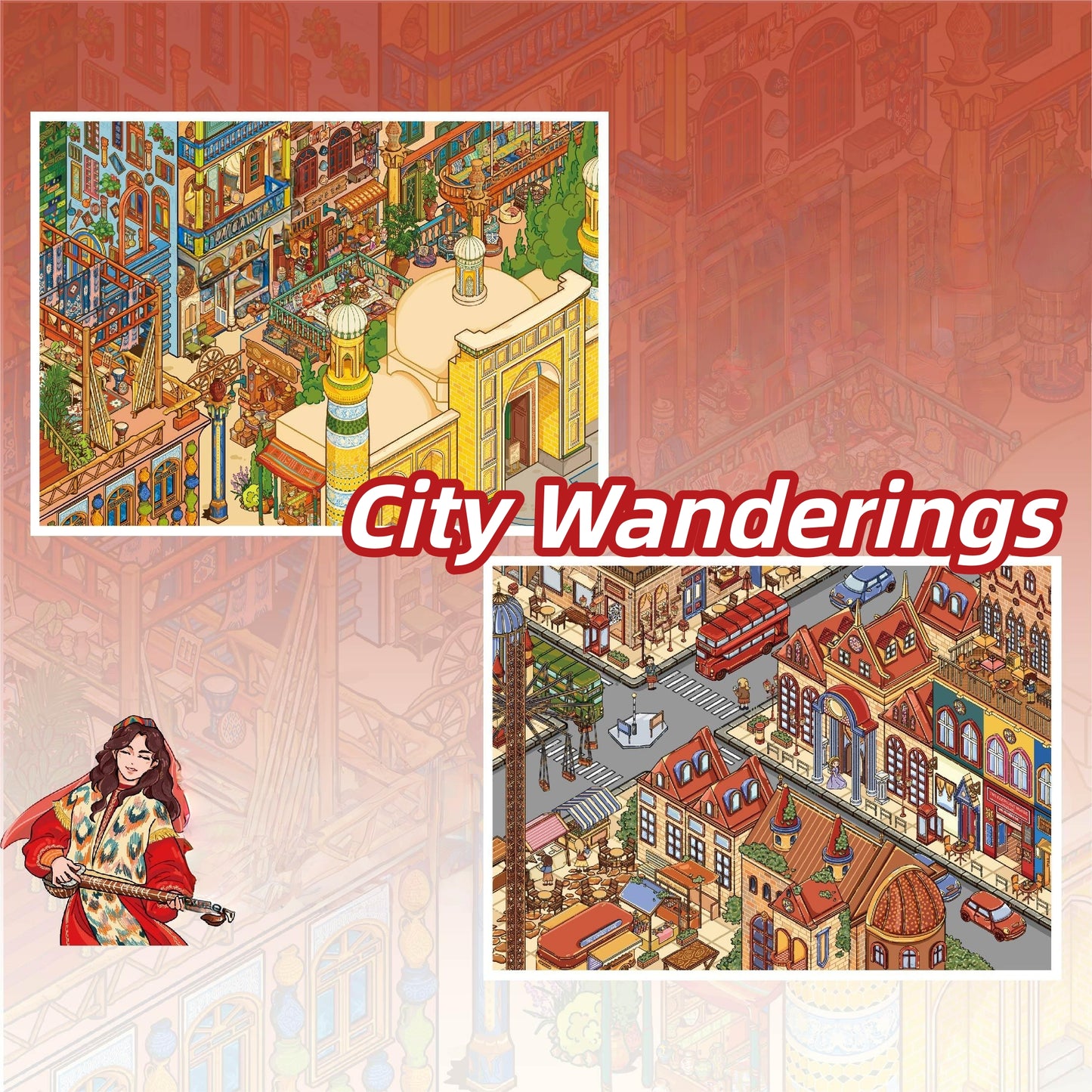 City Wanderings 3D Sticker | 2 Cute Miniature Scenes