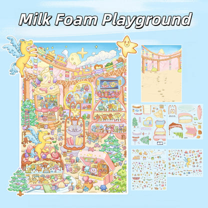 Milk Foam World 3D Sticker | 4 Cute Miniature Scenes
