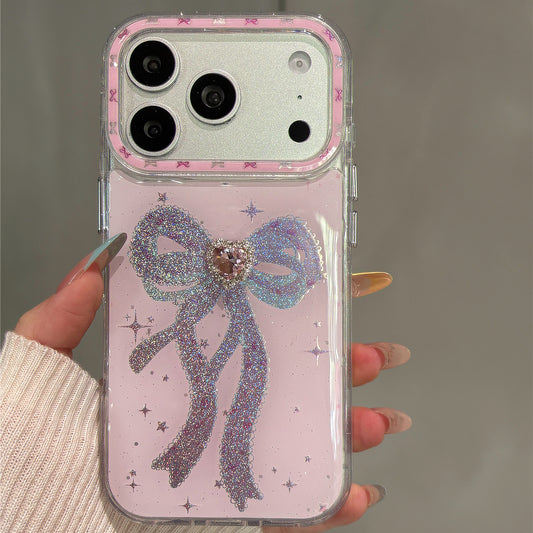 Pink Goldstone Sparkle Diamond Bow Acrylic Phone Case