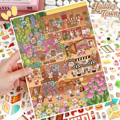 Rabbit Town 3D Sticker | 2 Cute Miniature Scenes