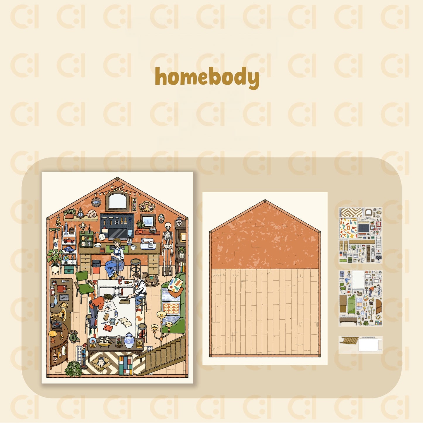 The Calm of Staying 3D Sticker | 2 Cute Miniature Scenes