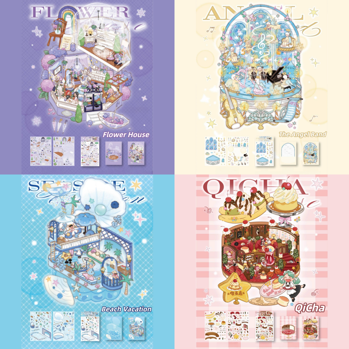Light and Songs 3D Sticker | 4 Cute Miniature Scenes