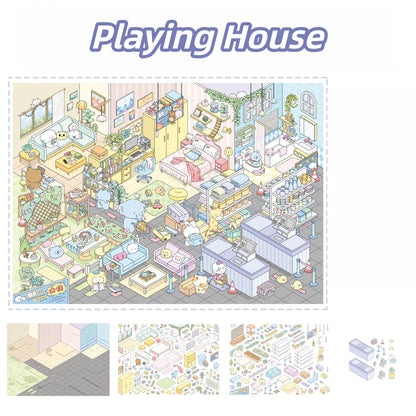 Dream Town 3D Sticker | 4 Cute Miniature Scenes