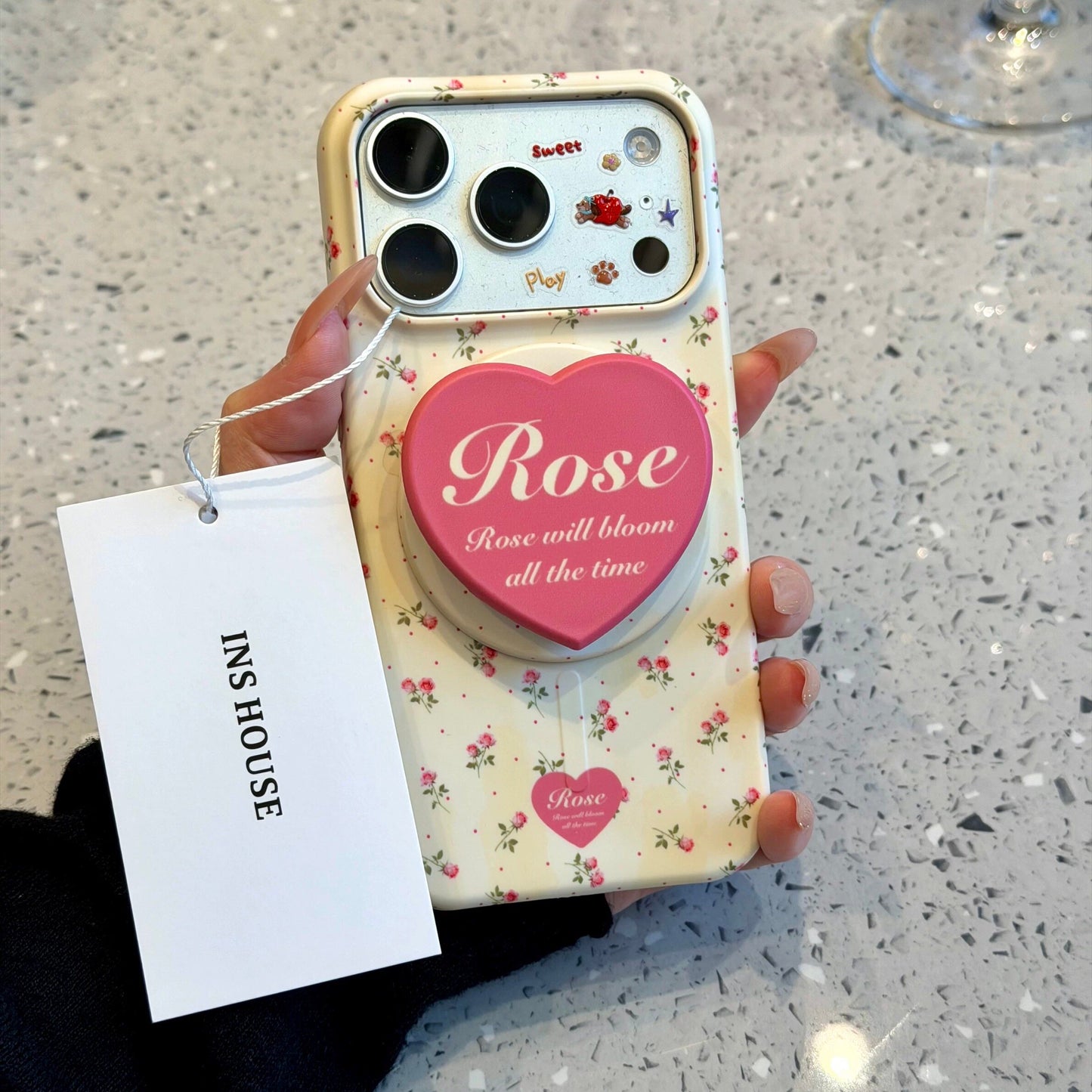 Beige Pink Rose Magnetic Stand Acrylic Phone Case