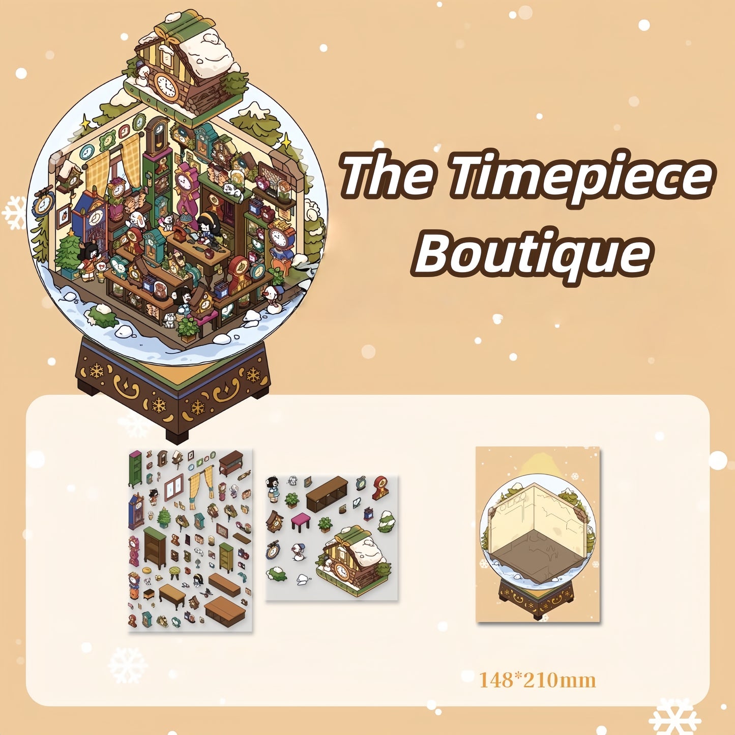 Winter Serene Crystal Poem 3D Sticker | 4 Cute Miniature Scenes